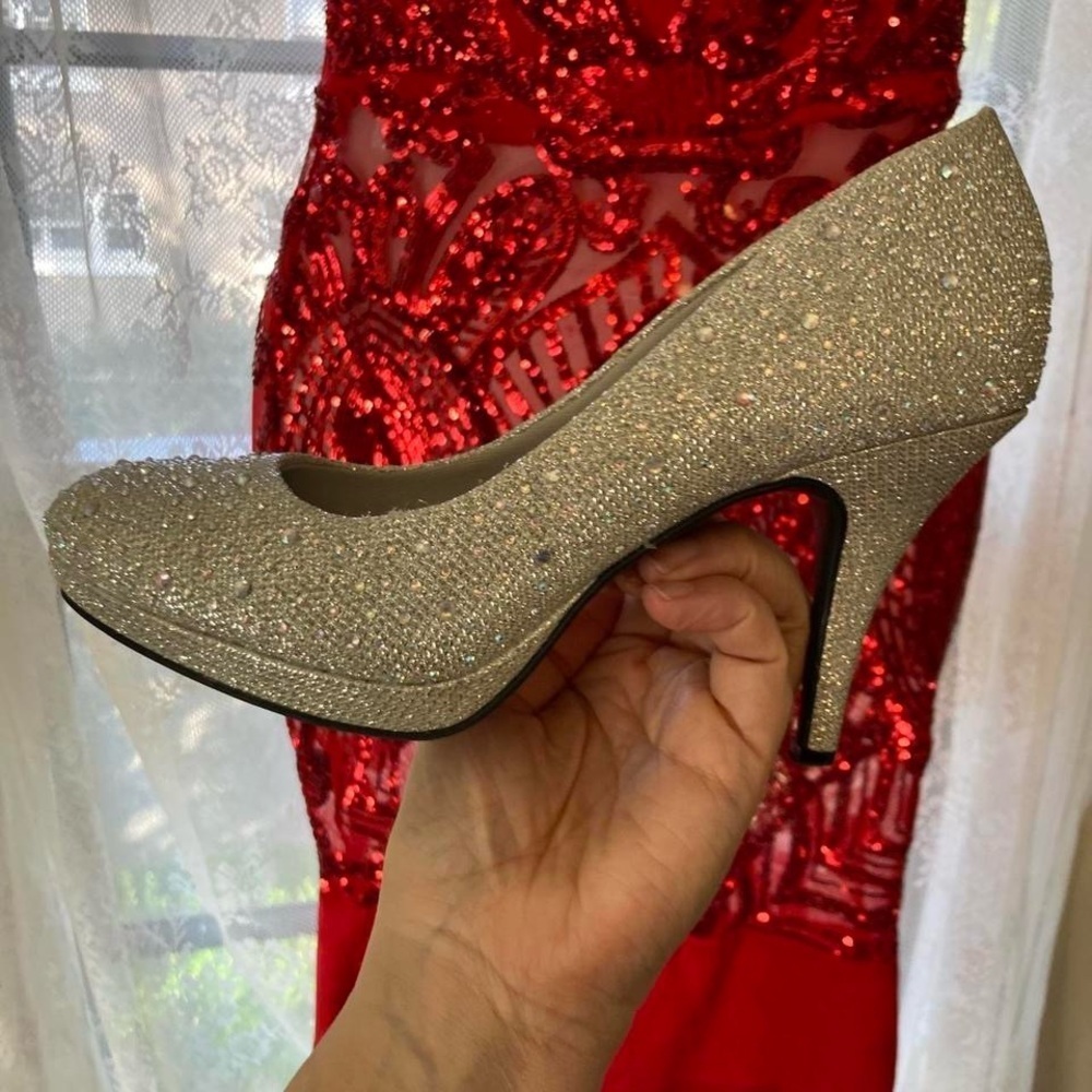 Women's Glittering Silver rhinestone heels Silver Slipper 8 - Picture 2 of 6